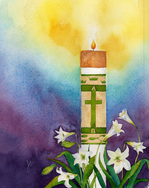 Christ Our Light Has Risen Easter Candle Watercolor Painting