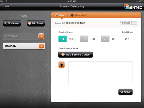 Entec Service Report iPad App